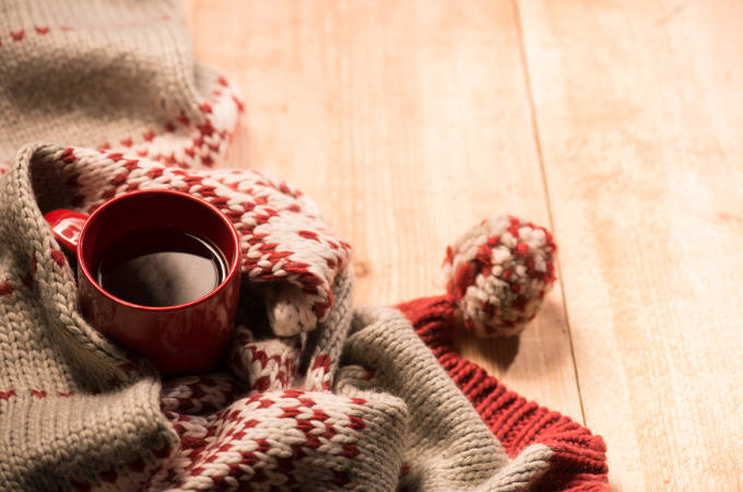 warm clothes and hot drink